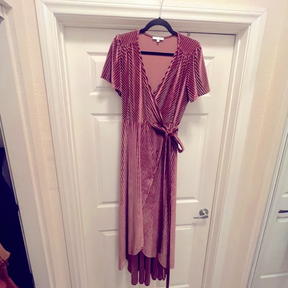 Baltic Born Velvet Wrap High Low Dress Dusty Pink Size L